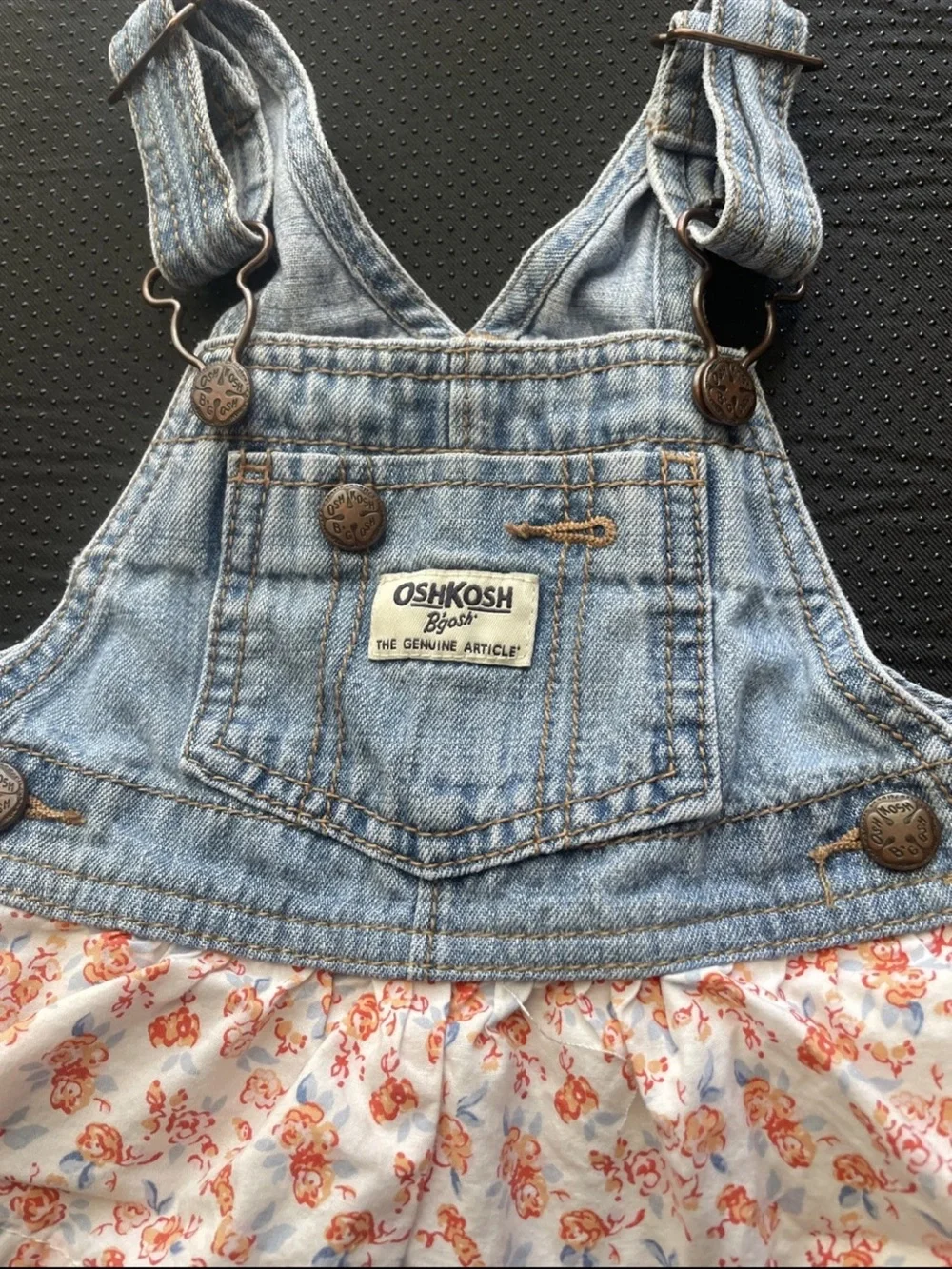OshKosh B'gosh Denim Blue Floral Tiered Skirt Overalls